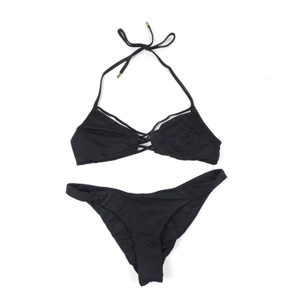 BEACH BUNNY Adjustable Strappy Bikini Top Ruched Bottoms 2 Piece Set 90s Y2k